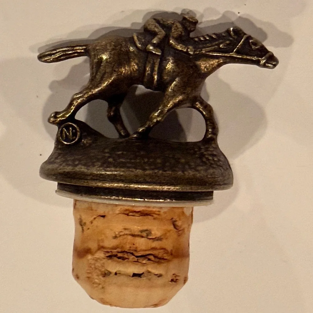 Blantons Bourbon Bottle Stopper Letter‎ N Horse and Jockey Bronze Tone Cork